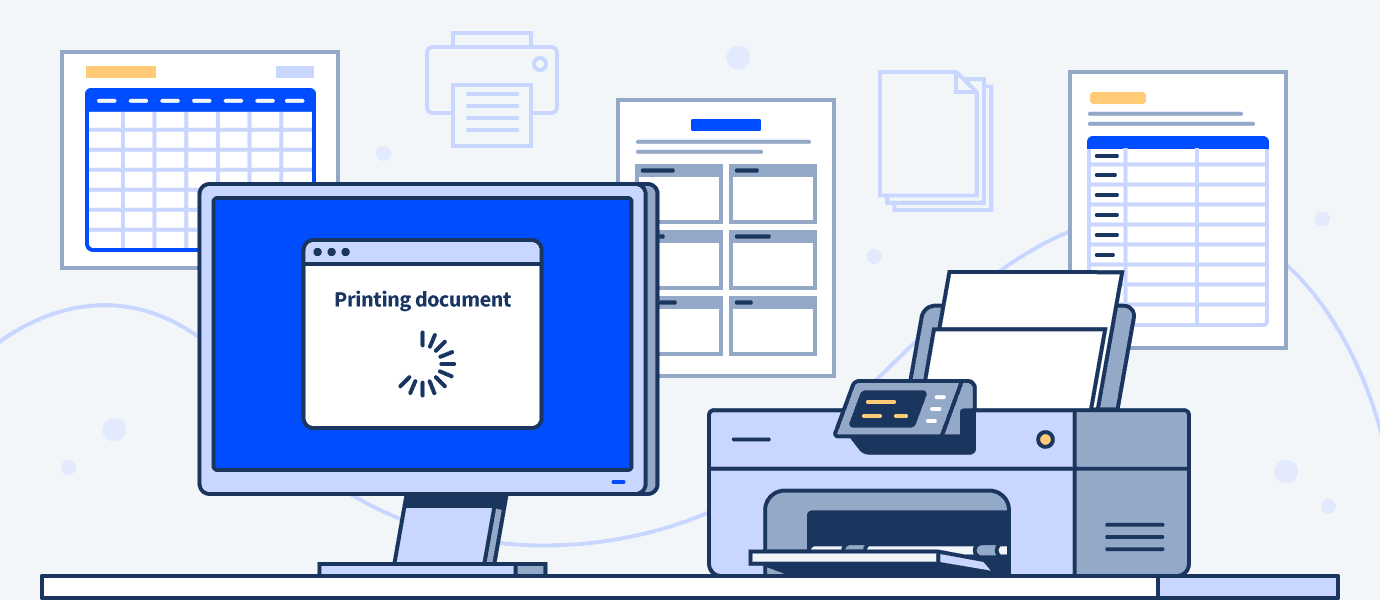 an illustration of a computer and a printer