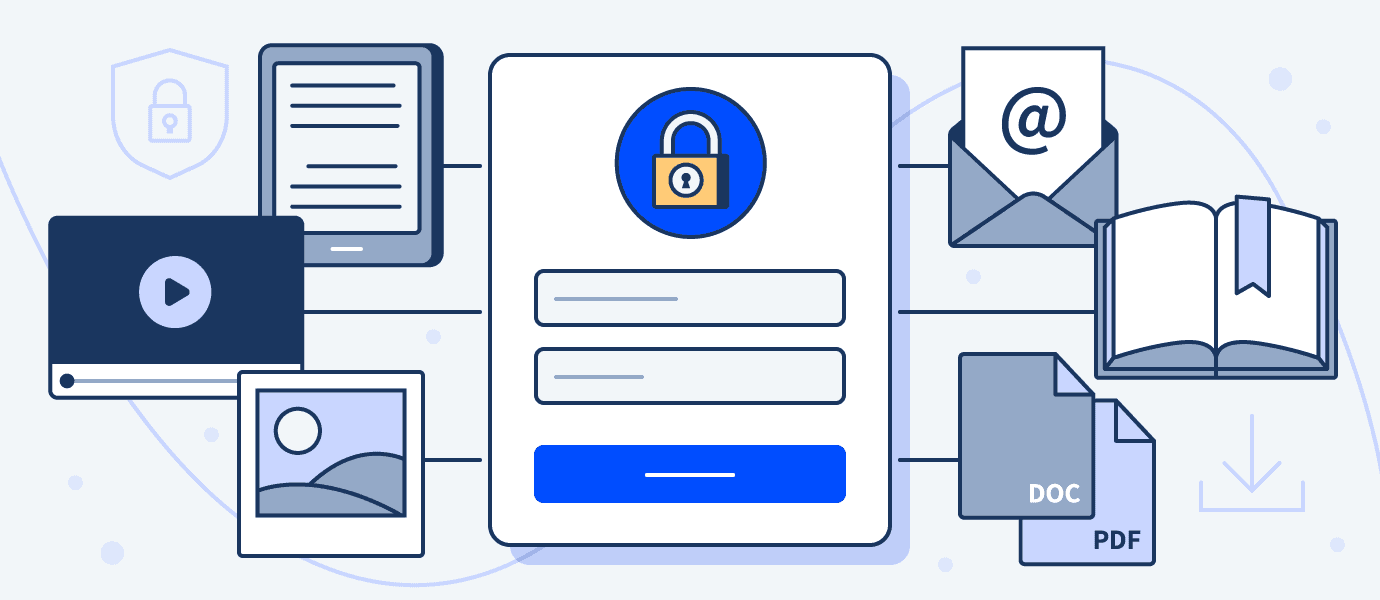 an illustration of a piece of content with a lock on it
